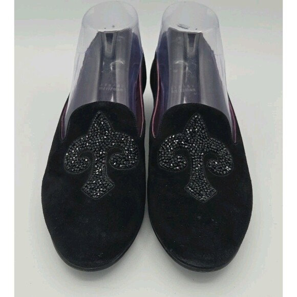 Stuart Weitzman Womens Sz 8 Narrow Lys Crystal Black Suede Fleur-de-lis - Picture 3 of 9